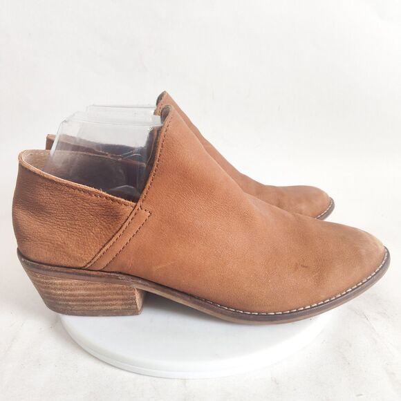 Lucky Brand Ankle Boots Booties Size 9 Camel Tan Boho Leather Nubuck Block Heel - Picture 1 of 12